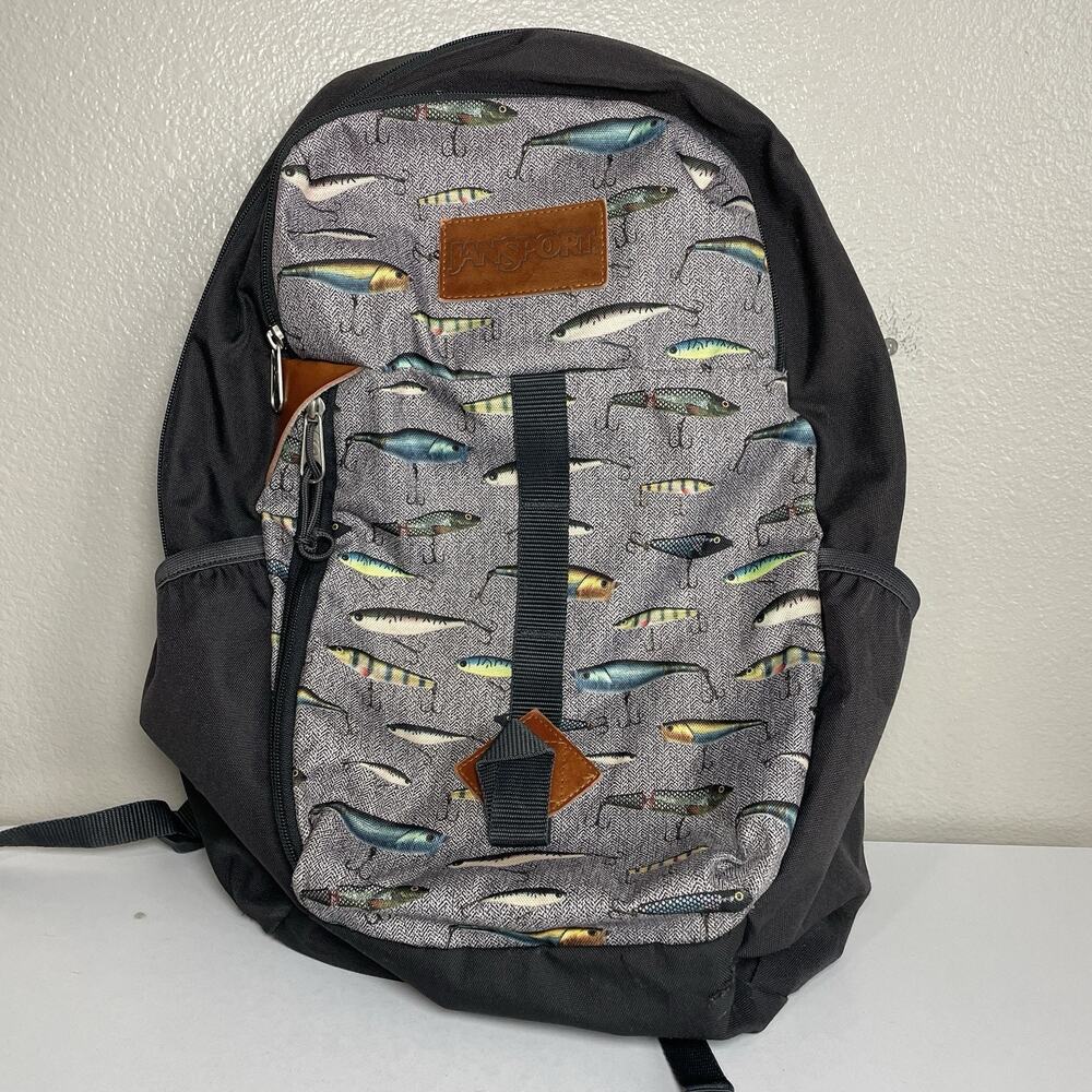 JanSport Hawk Ridge Gray Black Multi Use Carry Book Bag Backpack Fishing FLAW